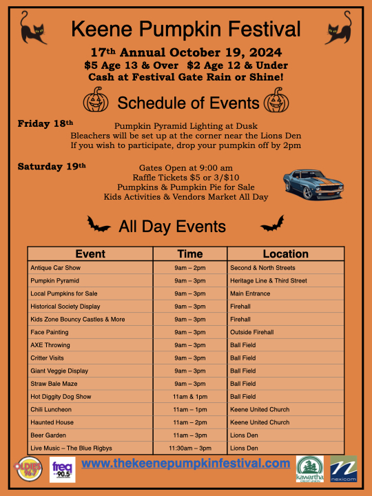 2024 - Keene Pumpkin Fest Schedule of Events